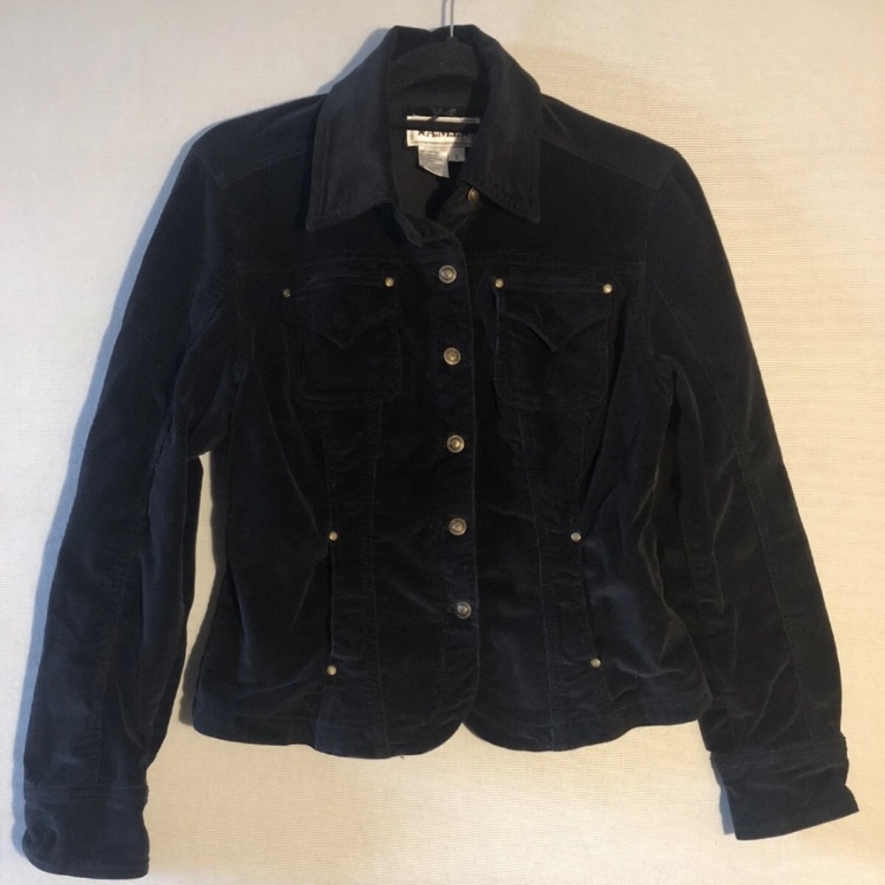 AMI Womens Size Small Black Vintage Corduroy Jacket Stretch Pockets Buttons